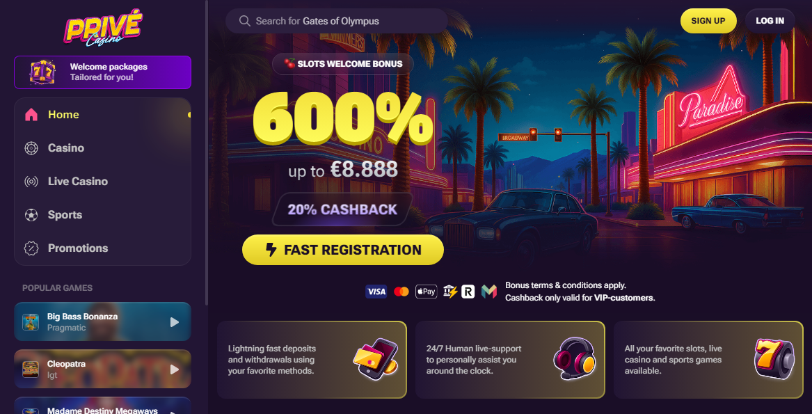 Prive Casino Capture d’écran pour ordinateur