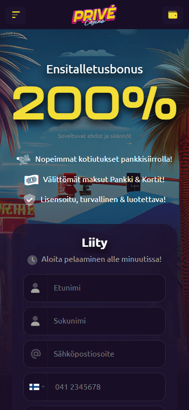 Prive Casino Captura de ecrã para telemóvel